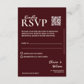 Modern Elegant Burgundy Wedding QR CODE RSVP Begleitkarte (Rückseite)