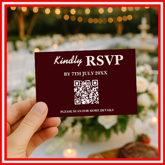 Modern Elegant Burgundy Wedding QR CODE RSVP Karte