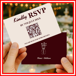 Modern Elegant Burgundy Wedding QR CODE RSVP Karte