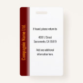 Modern Elegant Business ID Badge Ausweis (Rückseite)