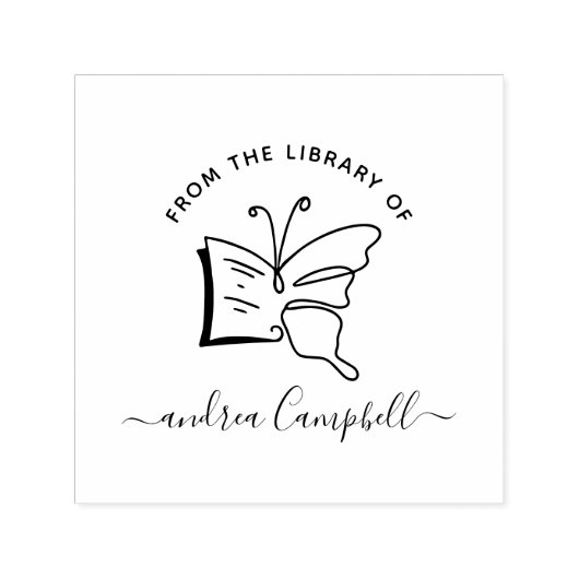 Modern Elegant Butterfly Custom Name Library Book Permastempel (Design)