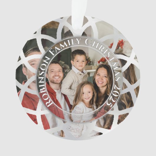 Modern Elegant Chic Photo Glass Silver Snow Ornament (Vorderseite)