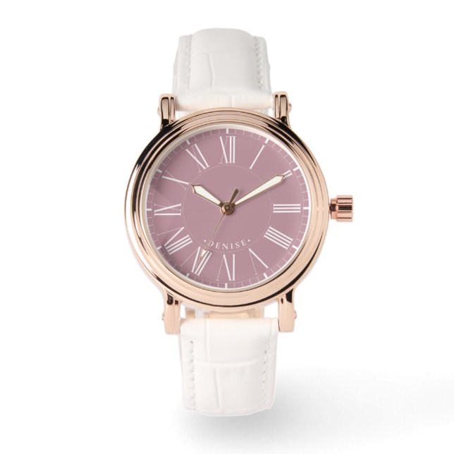 Modern Elegant Chic Roman Numerals Valentine Pink Armbanduhr (Vorderseite)