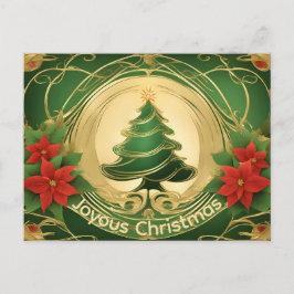 Modern Elegant Christmas Tree with Gold Color Trim Feiertagspostkarte