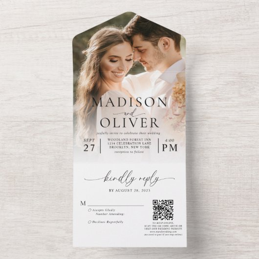 Modern Elegant Classic QR Code Photo Wedding All In One Einladung (Innen Boden)