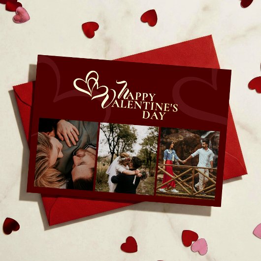 Modern Elegant Classic Red Chic Valentines Photo Folien Feiertagskarte