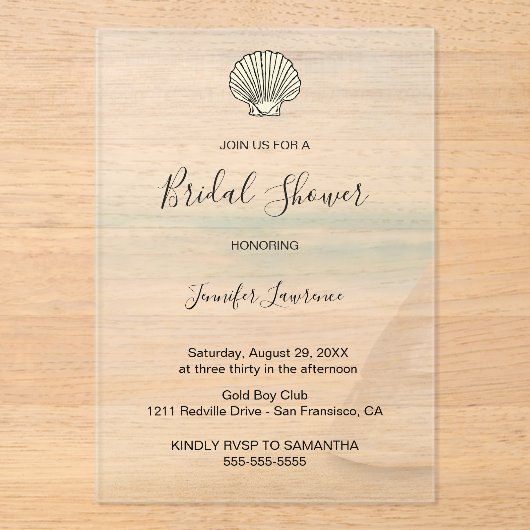 Modern Elegant Coastal Bridal Shower  Acryleinladungen (Vorderseite)