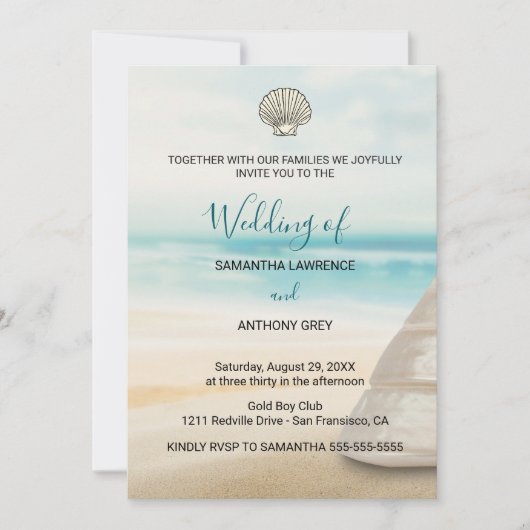 Modern Elegant Coastal Wedding Invitation Einladung (Vorderseite)