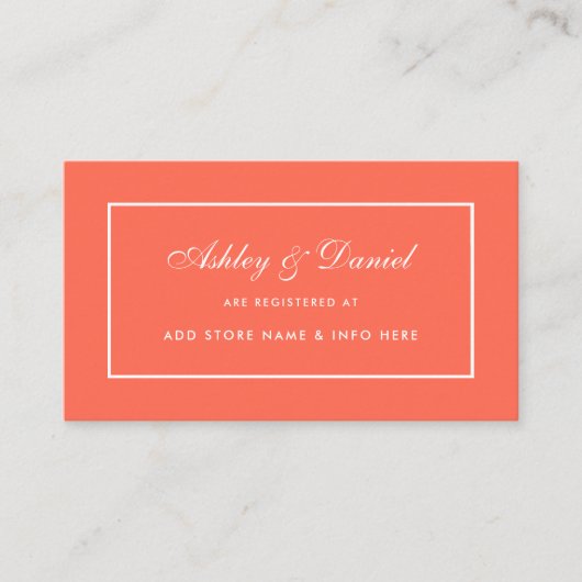 Modern Elegant Coral Wedding Registry Insert Card (Vorderseite)