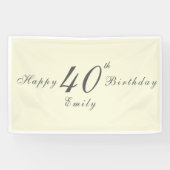 Modern Elegant Cream 40th Birthday Party Banner (Horizontal)