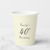Modern Elegant Cream 40th Birthday Party Pappbecher (Vorderseite)