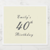 Modern Elegant Cream 40th Birthday Party Schaumweinetikett (Einzelnes Label)