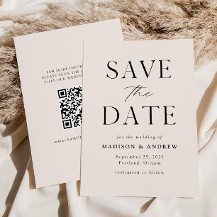 Modern Elegant Cream QR Code Save The Date