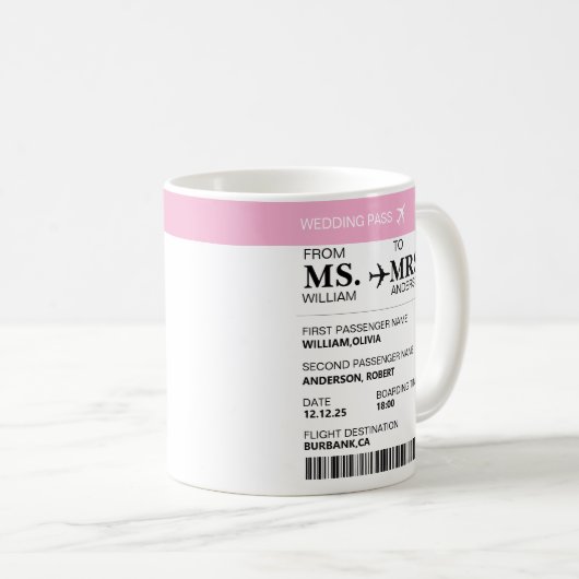 Modern Elegant Custom Bride To Be Boarding Pass Kaffeetasse (VorderseiteRechts)