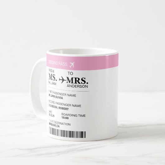 Modern Elegant Custom Bride To Be Boarding Pass Kaffeetasse (Vorderseite Links)