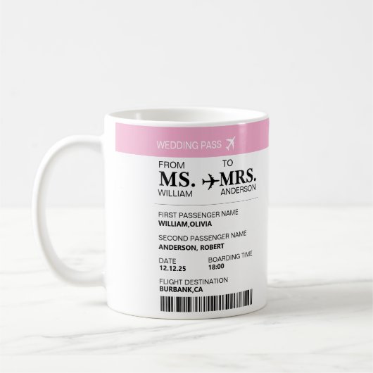 Modern Elegant Custom Bride To Be Boarding Pass Kaffeetasse (Links)