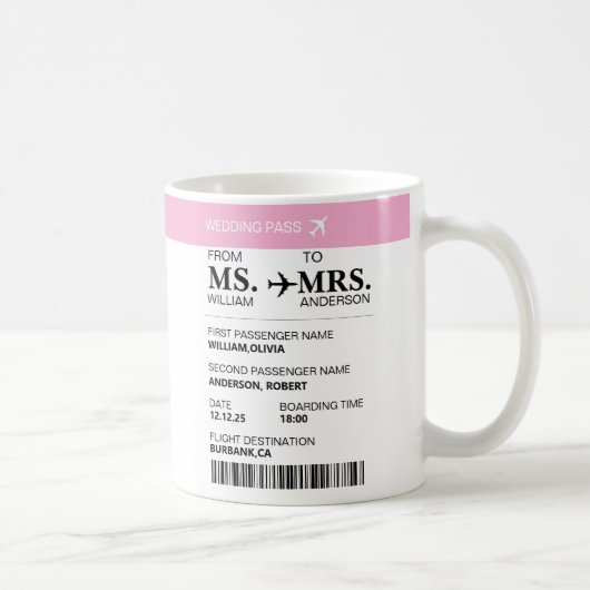 Modern Elegant Custom Bride To Be Boarding Pass Kaffeetasse (Rechts)