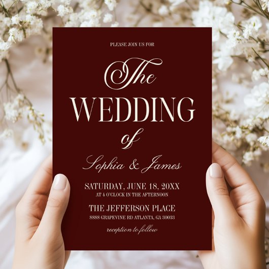 Modern Elegant Dark Burgundy Ivory Wedding Einladung