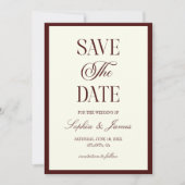 Modern Elegant Dark Burgundy Ivory Wedding Save The Date (Vorderseite)