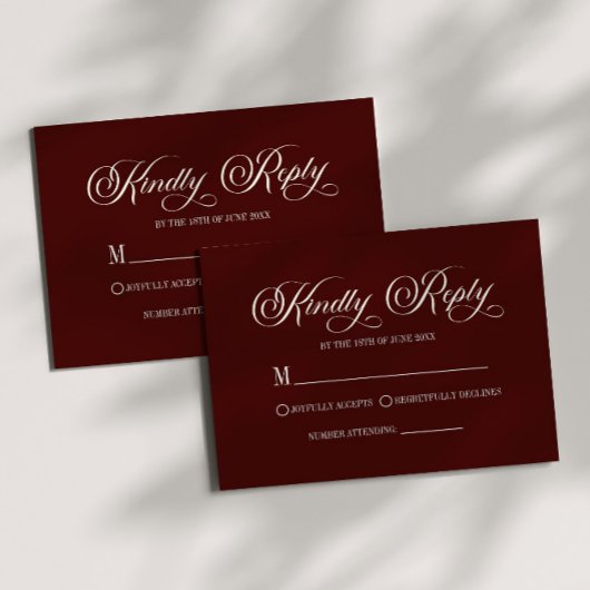 Modern Elegant Dark Burgundy Wedding RSVP Card Karte