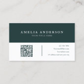 Modern Elegant Dark Green Initial QR Code  Visitenkarte (Rückseite)