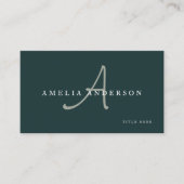 Modern Elegant Dark Green Initial QR Code  Visitenkarte (Vorderseite)