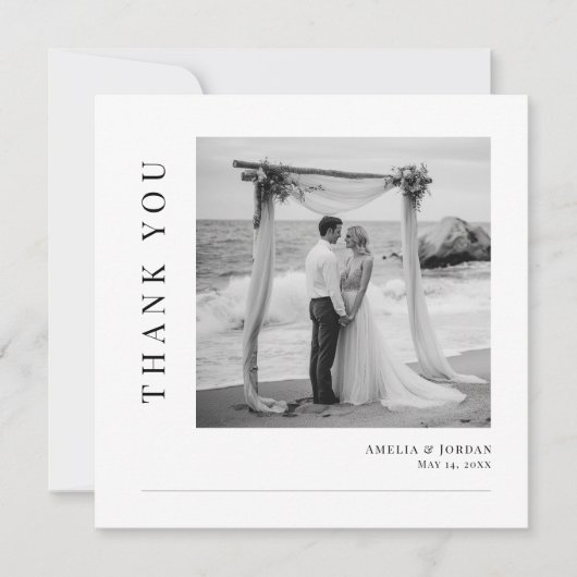 Modern Elegant Destination Beach Wedding Photo Dankeskarte (Vorderseite)