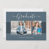 Modern | Elegant Dusty Blue 2 Foto Abschluss Ankündigung (Vorderseite)