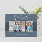 Modern | Elegant Dusty Blue 2 Foto Abschluss Ankündigung (Stehend Vorderseite)