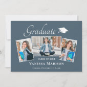 Modern | Elegant Dusty Blue 3 Foto Abschluss Ankündigung (Vorderseite)