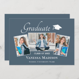 Modern | Elegant Dusty Blue 3 Foto Abschluss Ankündigung