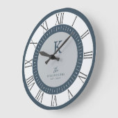 Modern Elegant Dusty Blue Gray Monogram Family Große Wanduhr (Winkel)