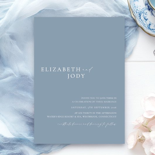 Modern Elegant Dusty Blue Simple Wedding  Einladung
