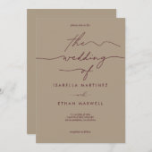Modern Elegant Earthy Brown Burgundy Wedding Einladung (Vorne/Hinten)