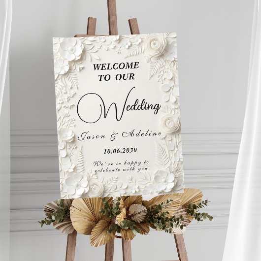 Modern Elegant Embossed Floral Wedding Sign Poster