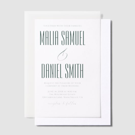 Modern Elegant Emerald Green Wedding Pergament Einladungen (Versetzt)