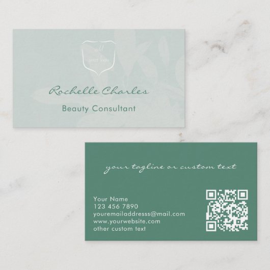 Modern Elegant Eucalyptus Add Logo QR Code Beauty Visitenkarte (Vorne/Hinten)
