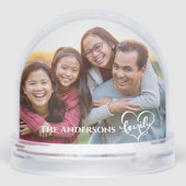 Modern Elegant  Family Script 2 Photo with Name  Schneekugeln (Rückseite)