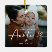 Modern Elegant First Christmas As Auntie Photo Cer Keramikornament (Vorderseite)
