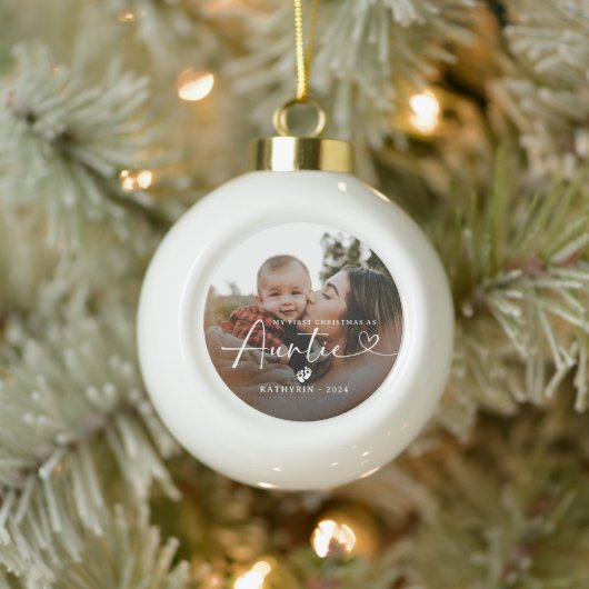 Modern Elegant First Christmas As Auntie Photo Keramik Kugel-Ornament (Baum)