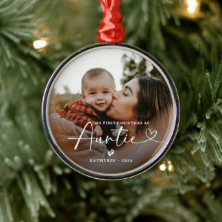 Modern Elegant First Christmas As Auntie Photo Ornament Aus Metall