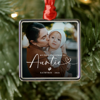 Modern Elegant First Christmas As Auntie Photo Ornament Aus Metall
