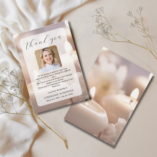 Modern Elegant Funeral Sympathy Memorial Photo Dankeskarte