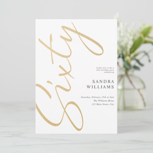 Modern Elegant Gold 60. Geburtstag Einladung (Stehend Vorderseite)