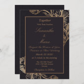 Modern Elegant Gold Faux Metal Floral Wedding Einladung (Vorne/Hinten)