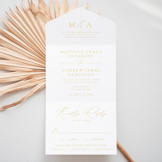 Modern Elegant Gold Foil Monogram Wedding All-in-One-Einladung