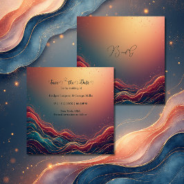 Modern Elegant Gold Marble Navy Terracotta Wedding Save The Date