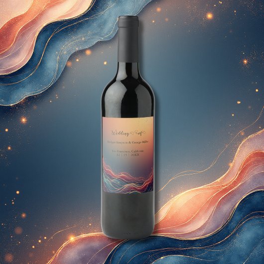 Modern Elegant Gold Marble Navy Terracotta Wedding Weinetikett