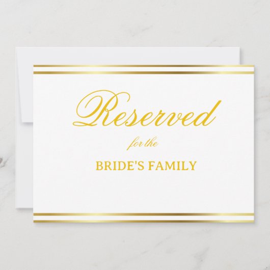 Modern Elegant Gold Script Wedding Reserved Sign (Vorderseite)