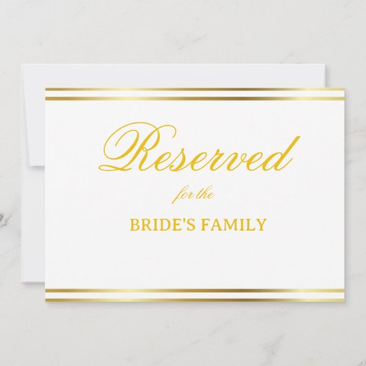Modern Elegant Gold Script Wedding Reserved Sign (Rückseite)